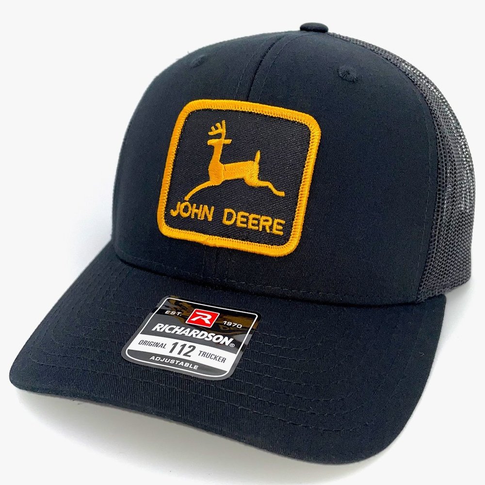 John Deere Black & Gold Vintage Patch Hat - All Black Richardson 112